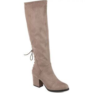 NWT Journee Collection Womens Leeda Taupe Lace-Up Knee High Boots Size 9 XWC